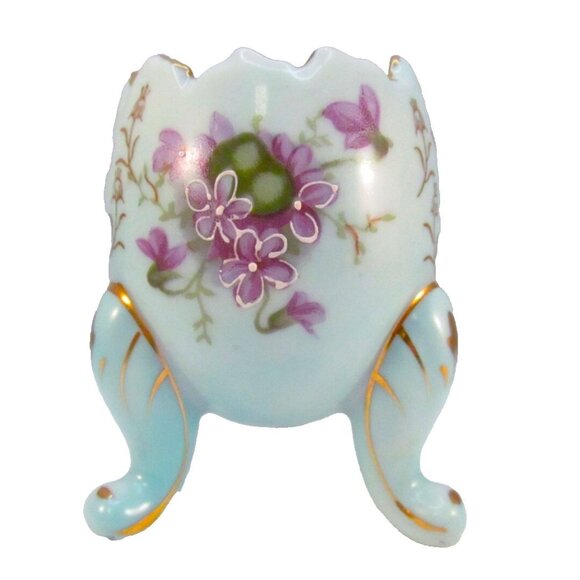 Vintage Victorian Style Blue Porcelain Cracked Egg Footed Vase Figurine - Picture 1 of 9